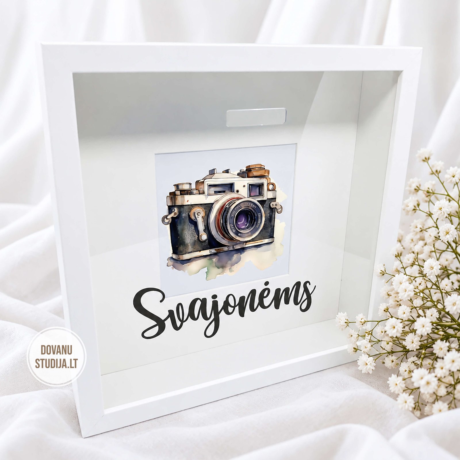 Minimalistinė rėmelio dovana su fotoaparatu